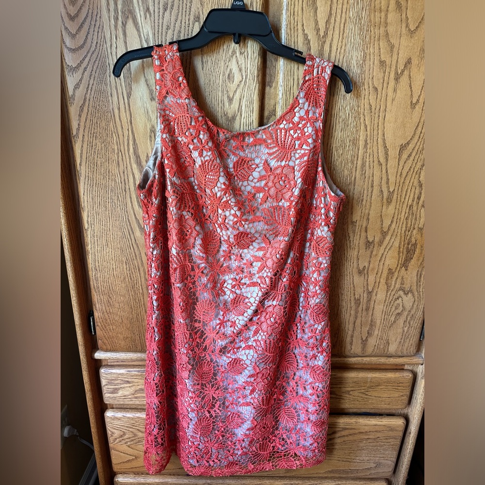 Oleg Cassini Size L Orange Eyelet Dress